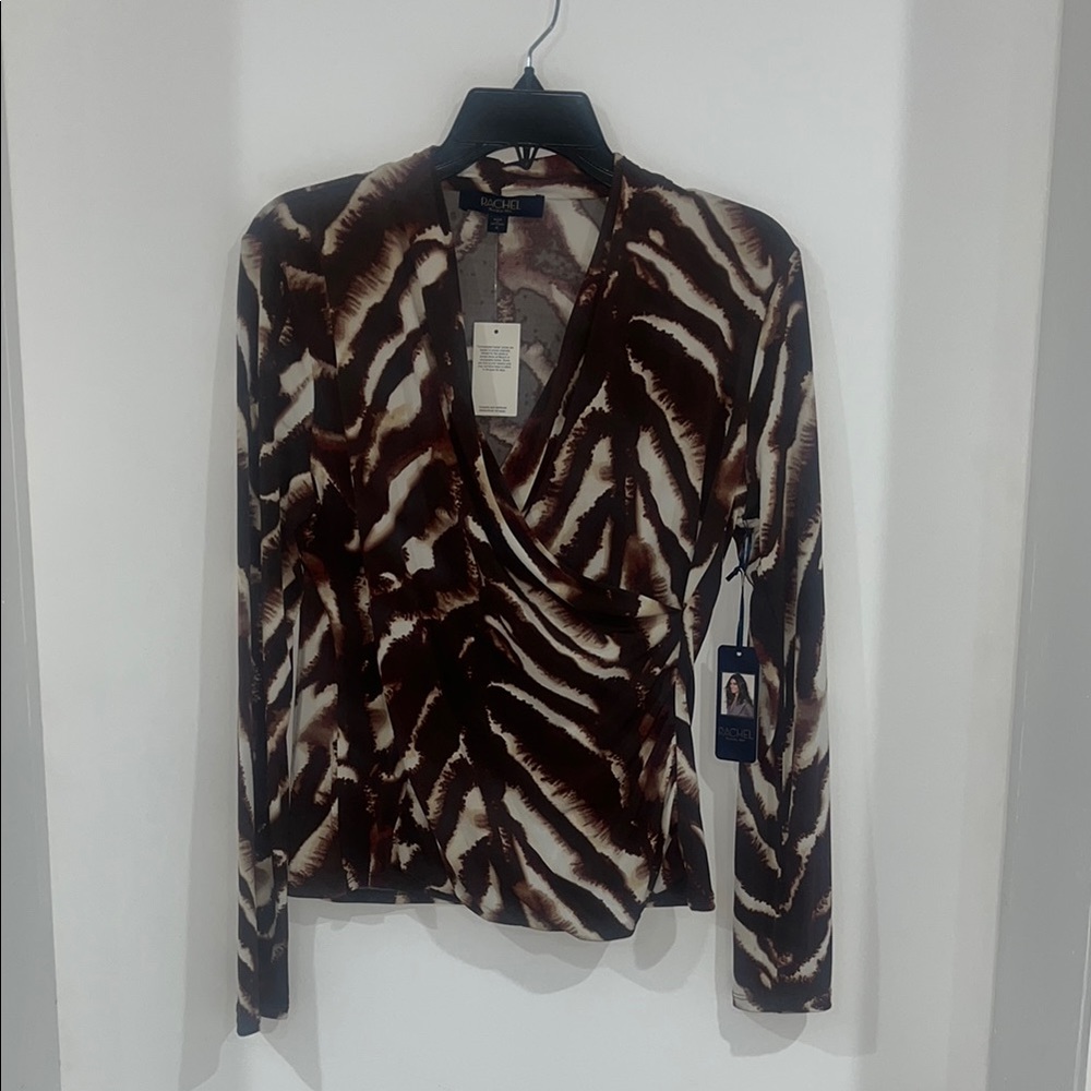 Rachel Roy Brown and White Patterned Women's Long sleeve Blouse